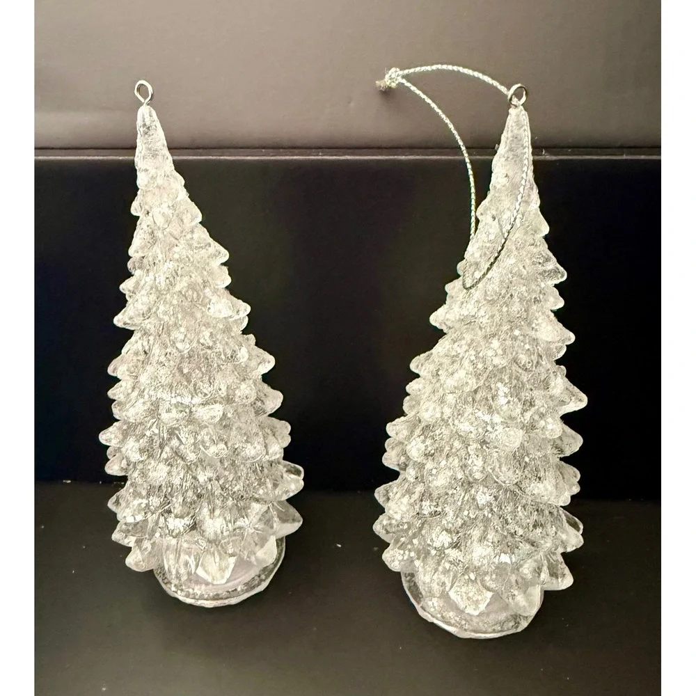 Christmas Tree Ornaments Clear Excellent LED Light Up Acrylic Set 2